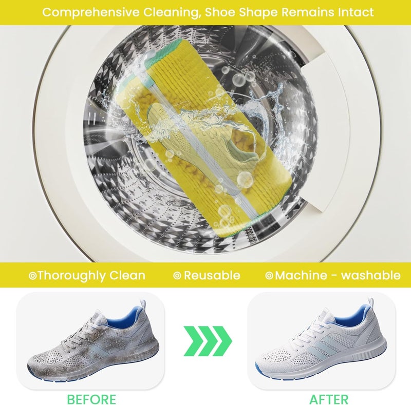 ADEHMDA 2Pcs Shoe Washing Machine Bag, Sneaker Laundry Bag for Washing Machine, Extra Long and Thick Microfibre Fluff, Reusable for Washer and Dryer (2pcs, Yellowish Green) - Image 5